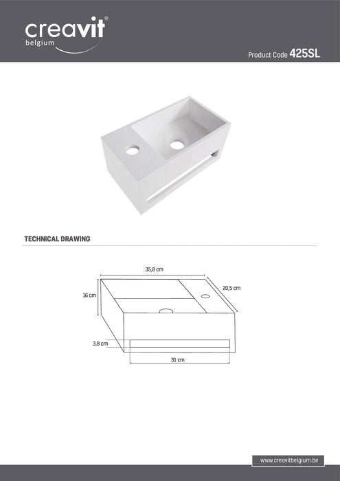 Solid surface wastafel (Rechts / Links) - wit