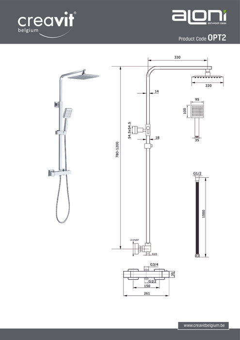 Optima 'Quadro' thermostatische douchekolom