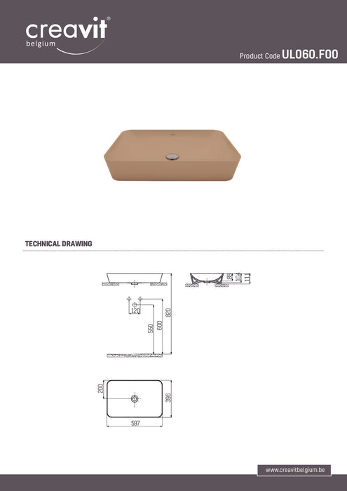 Keramische wastafel - rechthoek - Beige (mat) - zonder kraangat