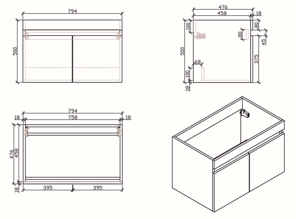 Capri Onderkast + Wastafel + Spiegel 80 Cm Rustiek Eiken Licht