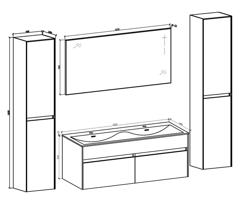 Roma Onderkast + Wastafel + Spiegel 120 Cm Wit/Wit