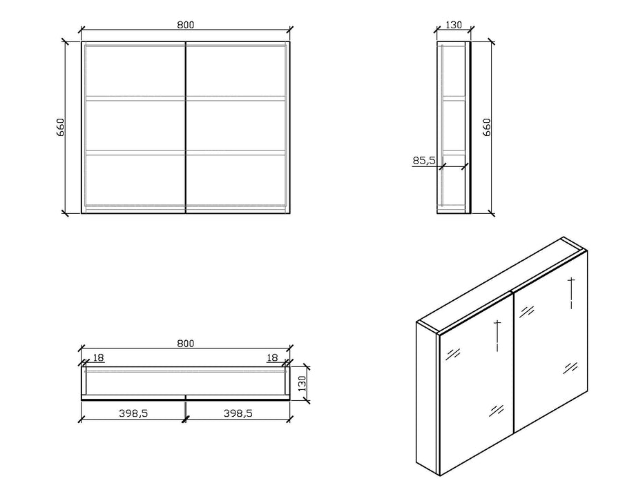 Barcelona Onderkast + Wastafel + Spiegelkast 80 Cm Wit