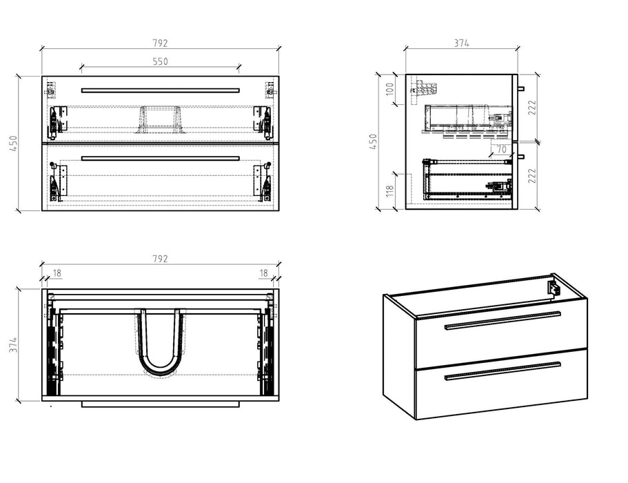 Barcelona Onderkast + Wastafel + Spiegelkast 80 Cm Wit