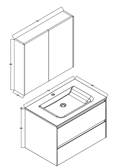 Murcia Onderkast + Wastafel + Spiegelkast 75 Cm Rustiek Eiken Licht