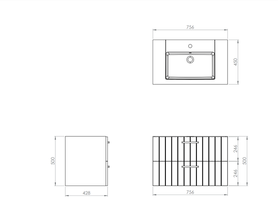 CREAVIT D10 WASTAFELKAST + LAVABO MET 2 LADEN 80 CM - WIT