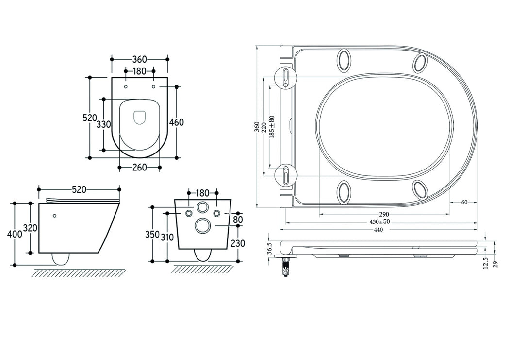Vesta wandcloset rimless met bidetkraan koud water met Flatline toiletzitting glans wit