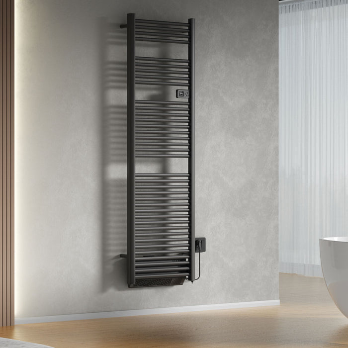 BELRAD ELEKTRISCHE HANDDOEKDROGER MET BLOWER - MET DIGITALE PROGRAMEERBARE THERMOSTAAT - SMART WIFI - 2000W - 1840X540X133 MM - MAT ZWART